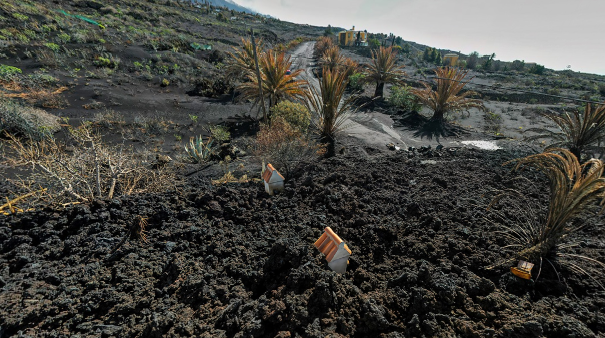 Una vivienda sepultada bajo varios metros de lava en La Palma