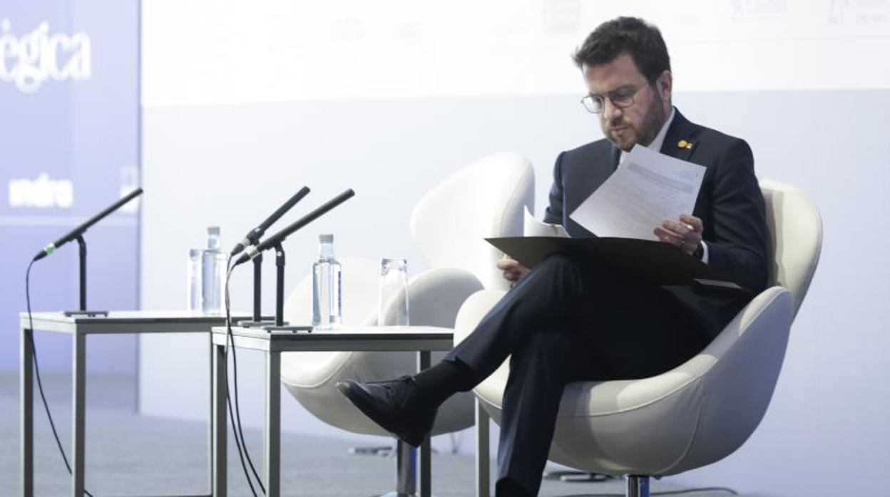 Pere Aragonès, ayer, momentos antes de su intervención en la jornada inaugural de la reunión anual del Círculo de Economía, en Barcelona