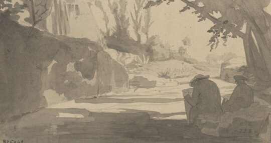 'Paisaje con dos hombres dibujando', de Claudi Lorenzale (1840-1850)