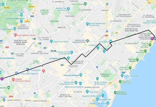 Itinerario de la Cursa Diagonal Dir Guàrdia Urbana de 2022