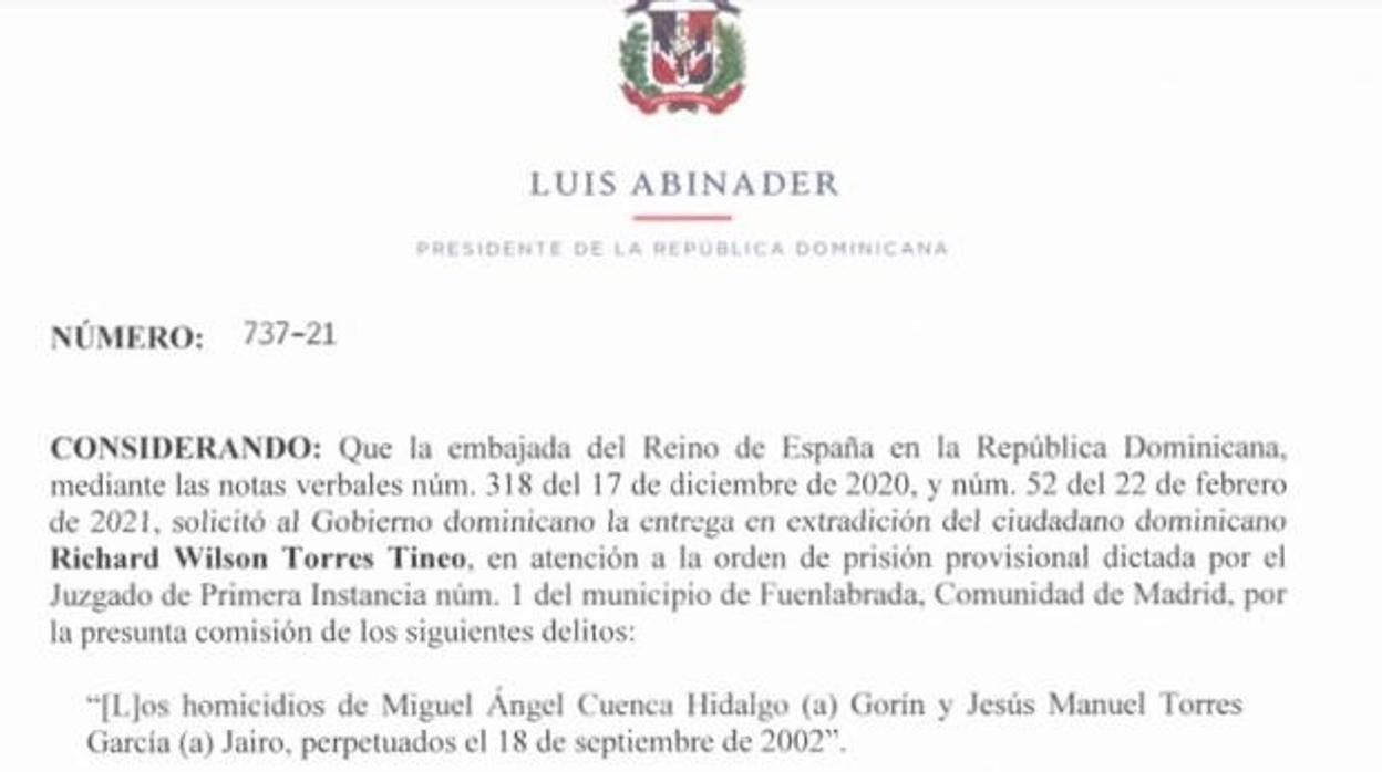 El decreto que firmó Luis Abinader para extradictar al investigado