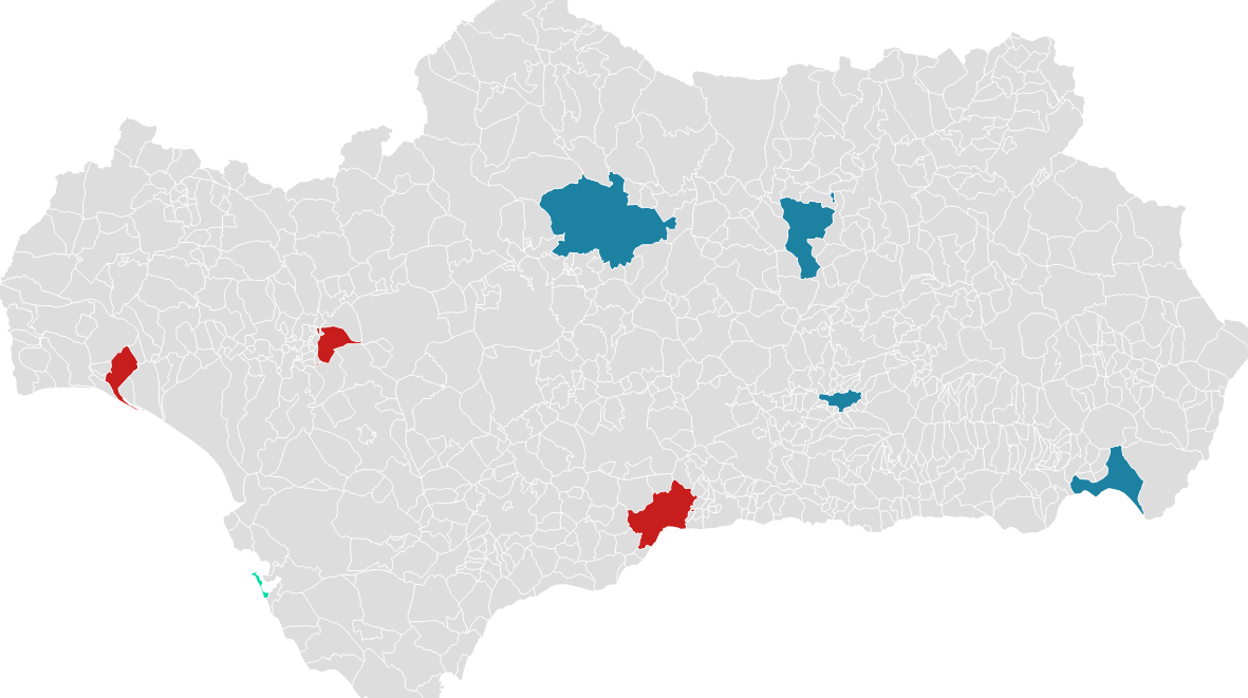 Mapa de los votos de las capitales andaluzas en las Elecciones de Andalucía de 2018