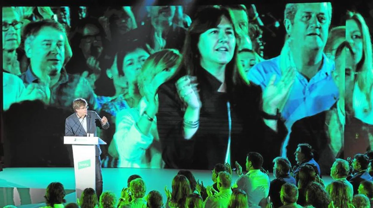 Puigdemont, durante su intevención en el congreso de Junts en Argelès (Francia)