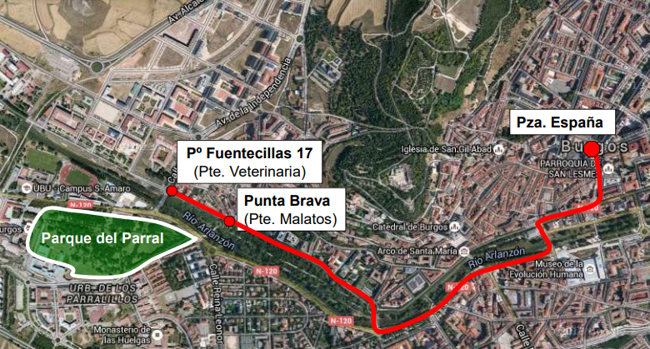 Recorrido de la Línea Especial «Parral» durante la festividad del Curpillos en Burgos