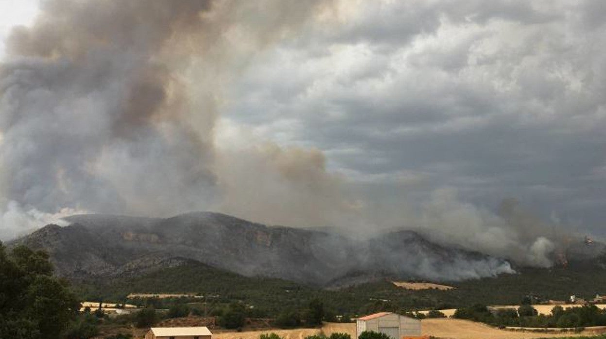 Humo de uno de los incendios forestales declarados el miércoles en Cataluña