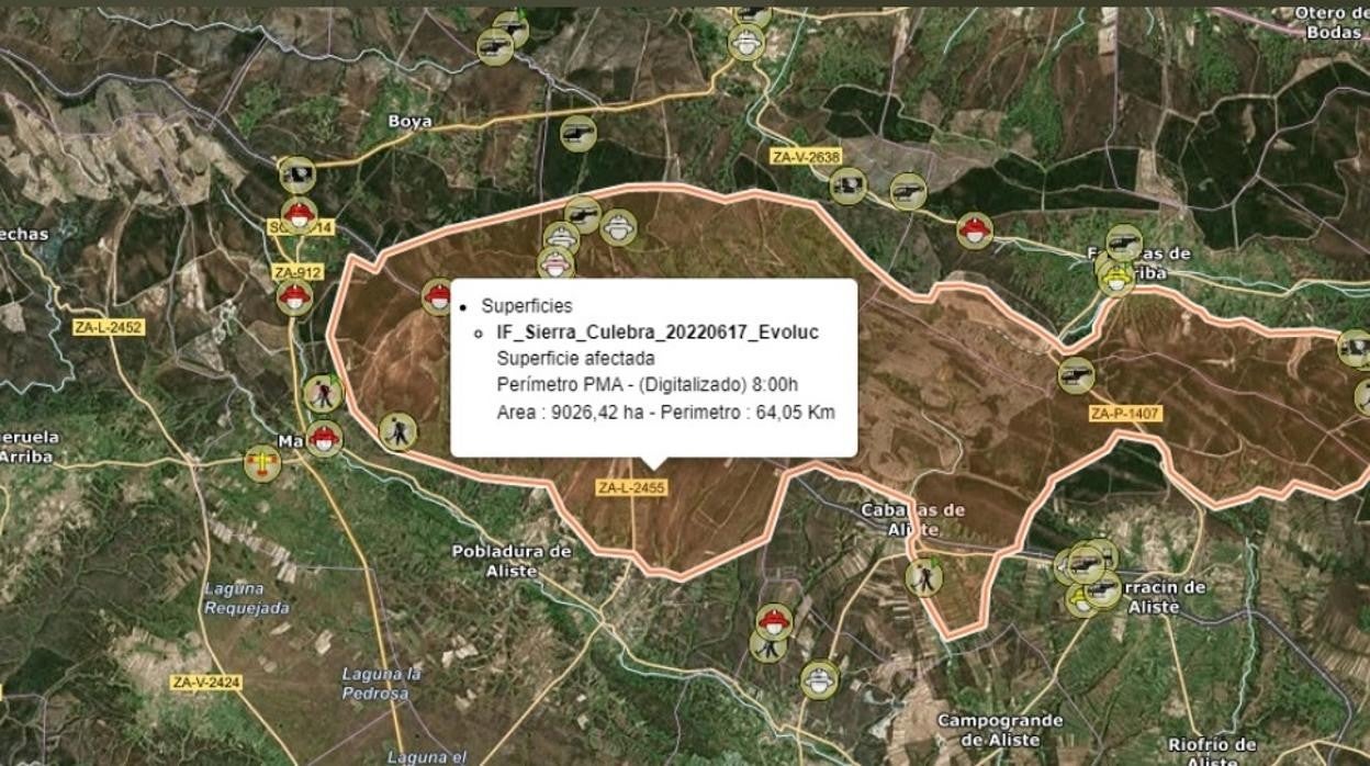 Imagen aéra del perímetro afectado esta mañana