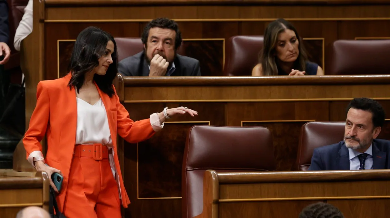 La líder de Ciudadanos, Inés Arrimadas, este miércoles en la sesión de control al Gobierno