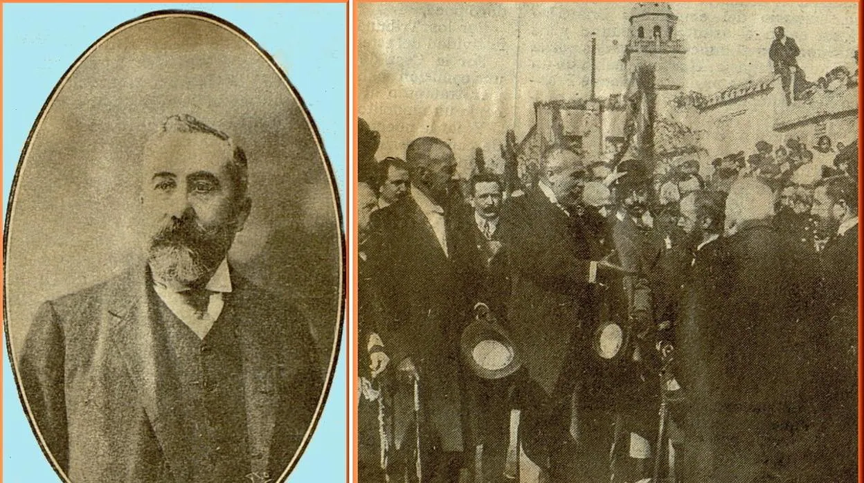 Retrato de Antonio Conrado y Contesti y su presencia, el 25 de octubre de 1908, en la inauguración del puente de hierro de Talavera. (Fotografía de Cifuentes, ABC, 27-10-1908). Archivo Municipal de Toledo