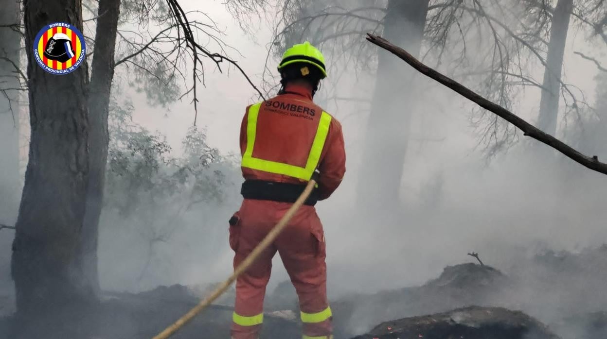 Imagen tomada durante el incendio forestal en Venta del Moro (Valencia)