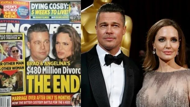 La portada de «The National Enquirer» que anuncia el divorcio de Brad Pitt y Angelina Jolie