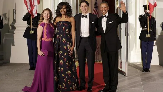 Sophie Trudeau, Michelle Obama, Justin Trudeau y Barack Obama en la Casa Blanca