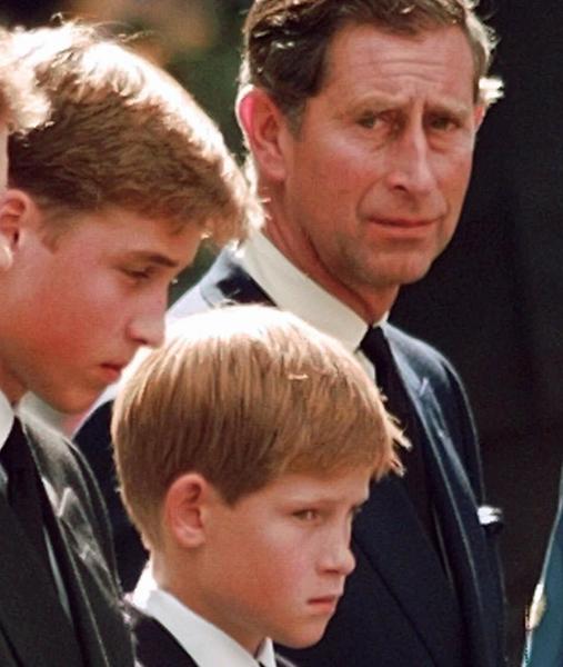 Los príncipes Enrique y Guillermo asisten al funeral de su madre junto a su padre Carlos