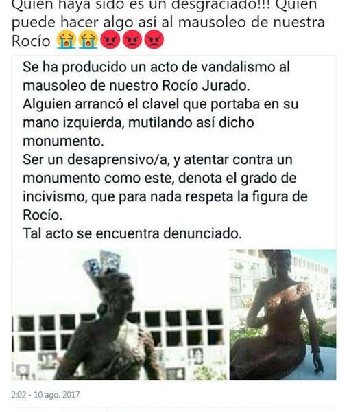 Mutilan el mausoleo de Rocío Jurado en un acto de brutal vandalismo