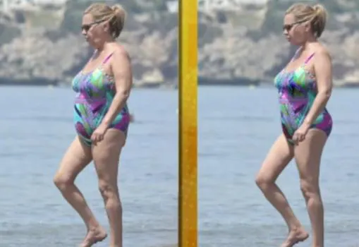 El antes y el después de usar Photoshop en una fotografía de Carmen Borrego en la playa