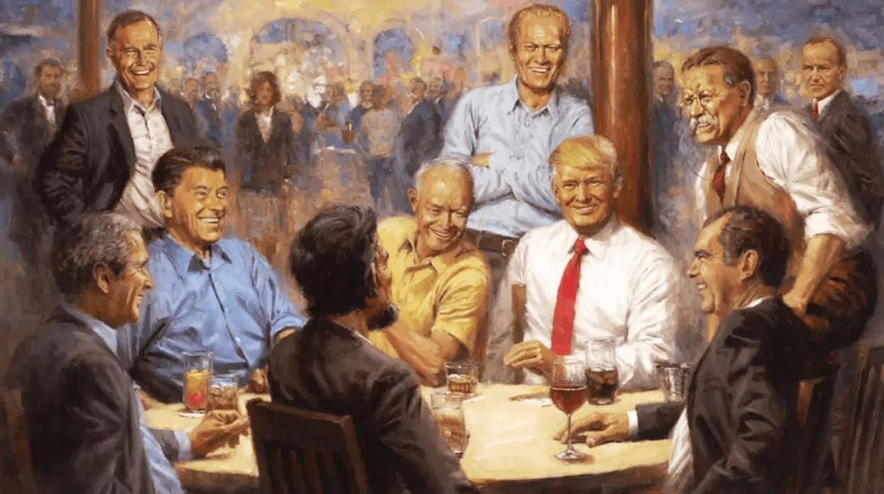 Polémica por una pintura de Trump con los expresidentes republicanos decorando la Casa Blanca