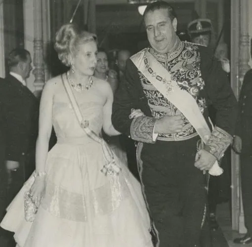 Juan Domingo Perón y Eva Duarte (ambos en 1948, se casaron en 1945)