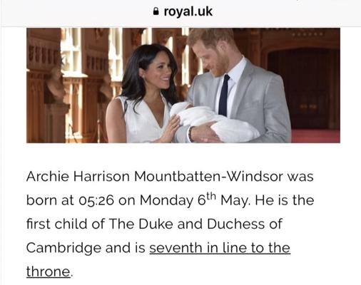 El error de la Casa Real británica en la presentación del hijo de Meghan Markle y el Príncipe Harry