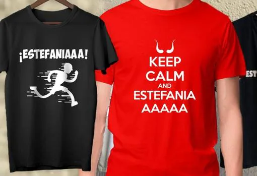 Algunas de las camisetas con el grito «Estefaníaaaa»