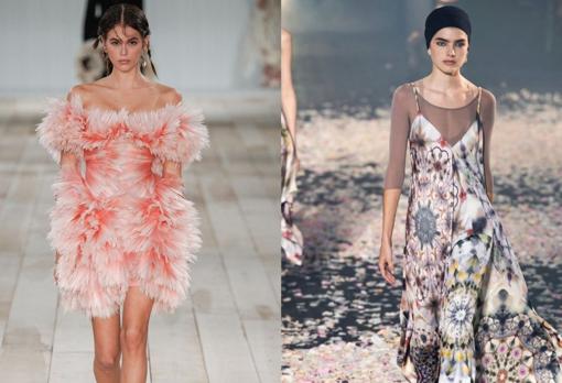 A la izquierda, en el desfile de la colección primavera - verano 2019 de Alexnder McQueen; a la derecha, la propuesta de Dior