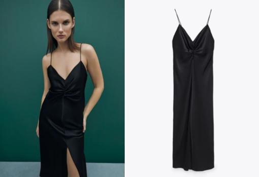 Vestido negro satinado, de Zara. Precio: 12,95€