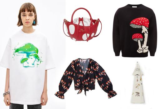 Sudadera de Bimba & Lola (57€), Bolso ‘The Fungi’ de Katy Perry (37,50€), Top Compañía Fantástica (20,97€), Suéter de JWAnderson (597€) y Paño de cocina de H&M (5,99€)