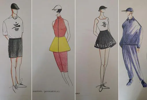 Vocetos de algunos de los uniformes diseñados por Antonio Miró