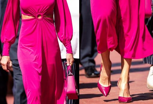 Los accesorios también son fucsia y los firma Carolina Herrera