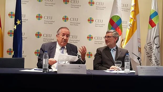 En la imagen, el sociólogo Julio Iglesias de Ussel (izquierda) y Elio A. Gallego, director del Instituto Ceu de Estudios de la Familia