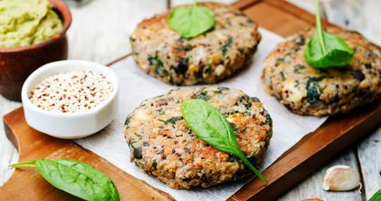 Hamburguesas de quinoa y espinacas.