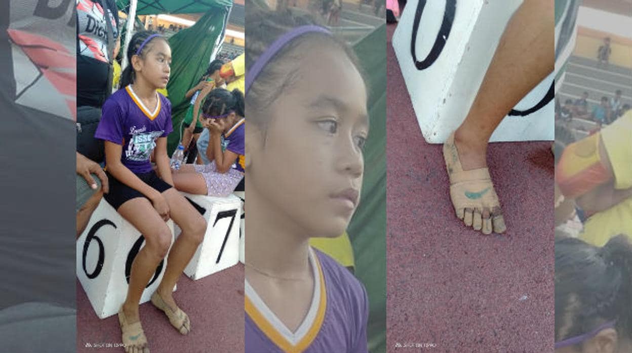 La hazaña de una niña de 11 años: gana tres oros tras correr sin zapatillas, con los pies vendados y el logo de Nike pintado