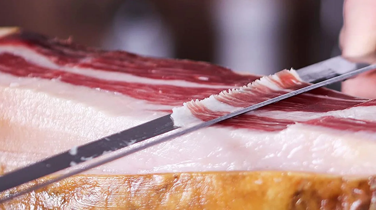 Cuchillo jamonero profesional alargado para cortar el jamón de bellota en  lonchas finas