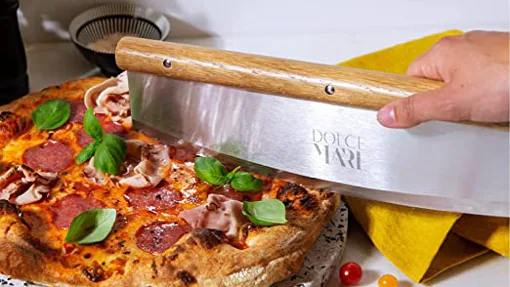 Dolce Mare - Cortador de pizza de madera y acero inox