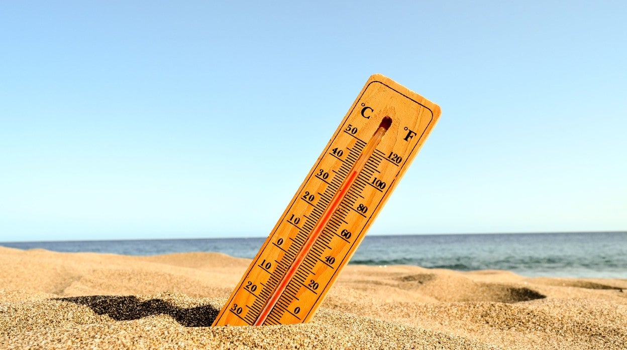 Termómetro clavado en la arena