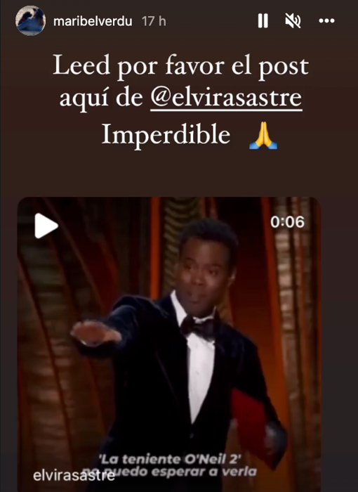 En sus stories, Verdú remitía a un post de la escritora Elvira Sastre.