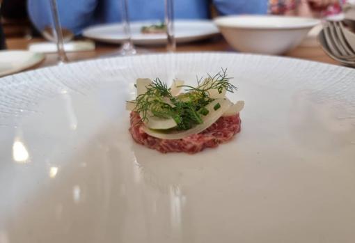 Ensaladilla de cebollas en vinagre, atún y eneldo