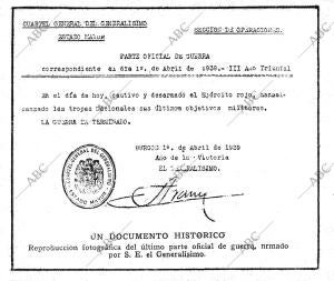 Parte oficial de Guerra del día 1 de abril de 1939