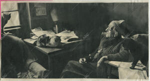 El crítico literario francés Paul Leautaud, en su casa con sus gatos