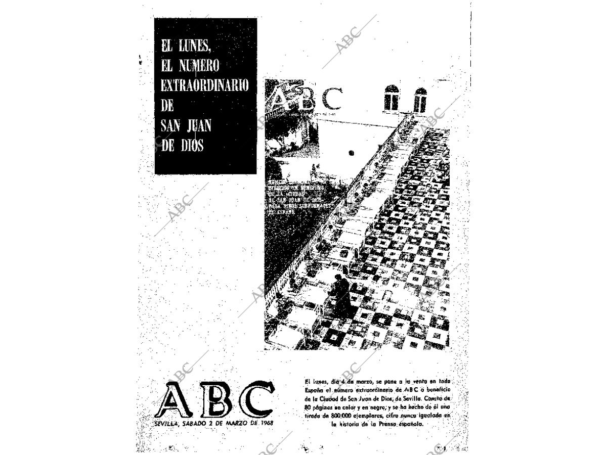 Periódico ABC SEVILLA 02-03-1968,portada imagen