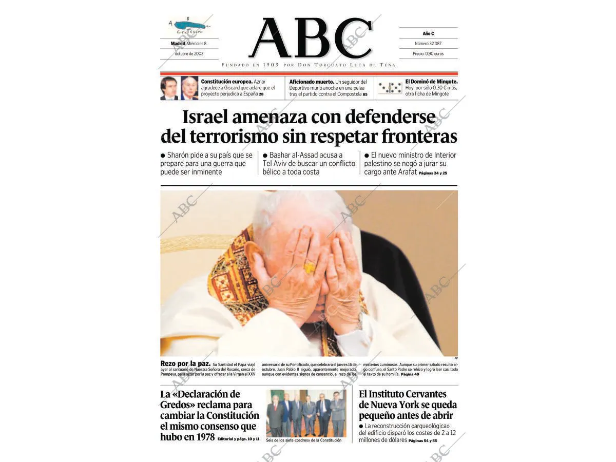 Periódico ABC MADRID 08-10-2003,portada foto