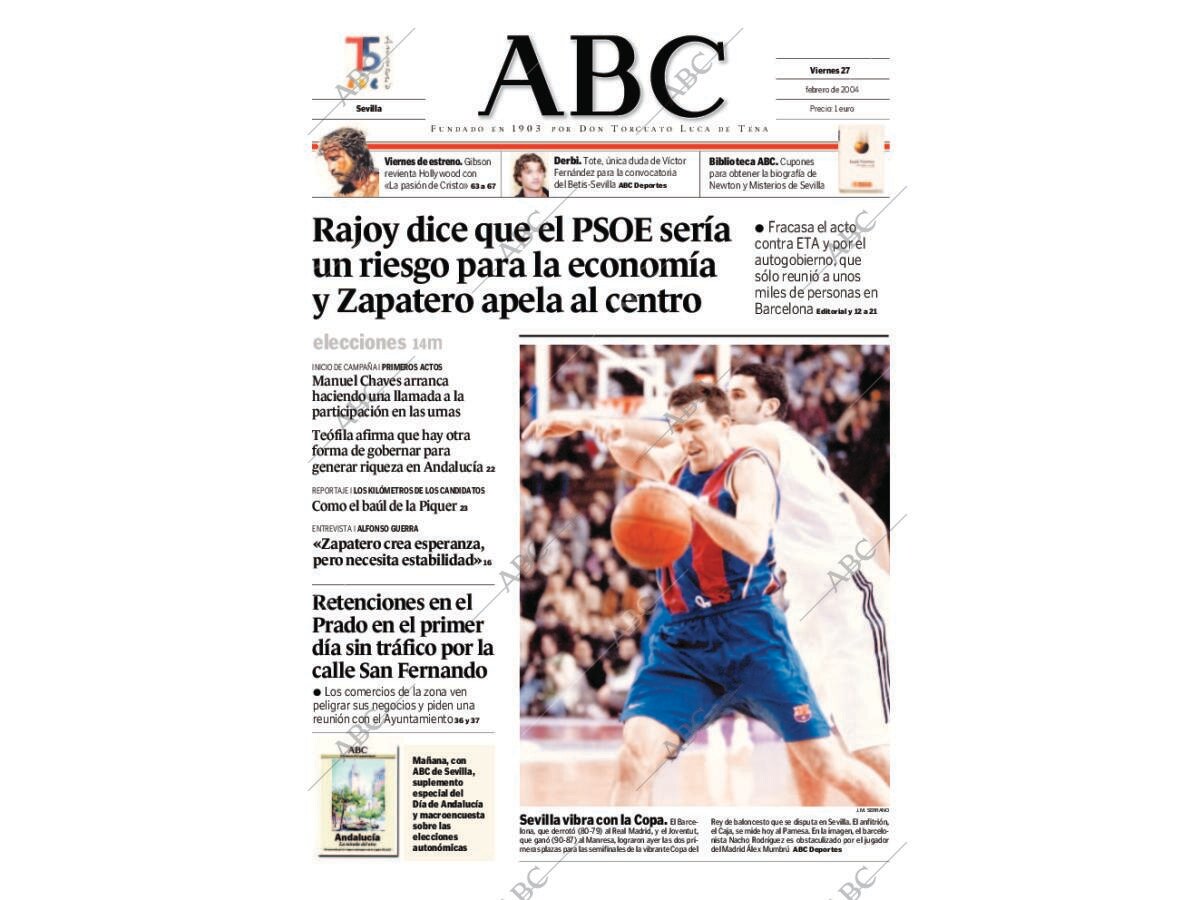 PeriÃ³dico ABC SEVILLA 27-02-2004,portada - Archivo ABC
