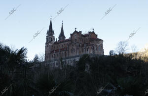 Lagos de Covadonga en los Picos de Europa en la imagen la Basilica gruta de la...