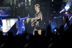 Justin Bieber durante el concierto que ha ofrecido en el Palau Sant Jordi de...