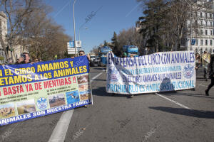 Manifestación a favor del uso de animales en los circos en la plaza de Cibeles