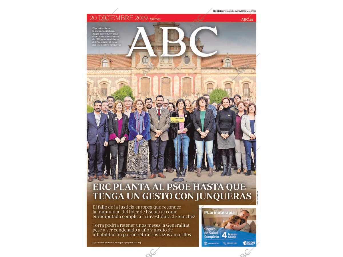 Periódico ABC MADRID 20-12-2019,portada - Archivo ABC