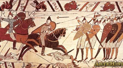 La batalla de Hastings, en el tapiz de Bayeux