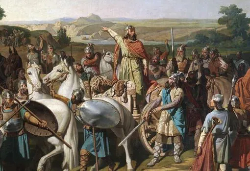 El rey Don Rodrigo arengando a sus tropas en la batalla de Guadalete (1871)