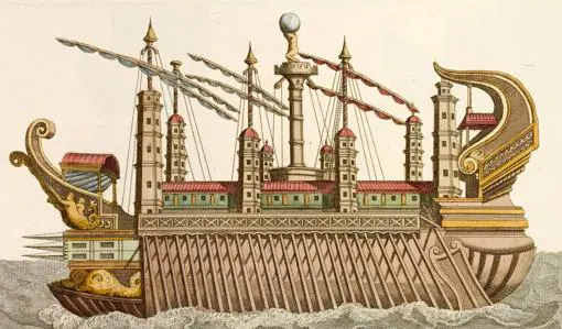 Ilustración del siglo XVIII de una nave como las de Calígula.