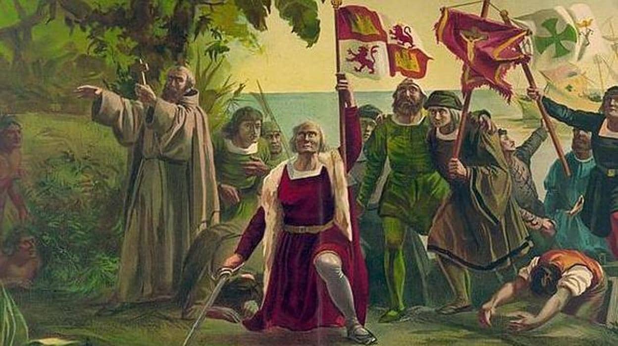 Pintura de la llegada de Cristóbal Colón a América en 1492