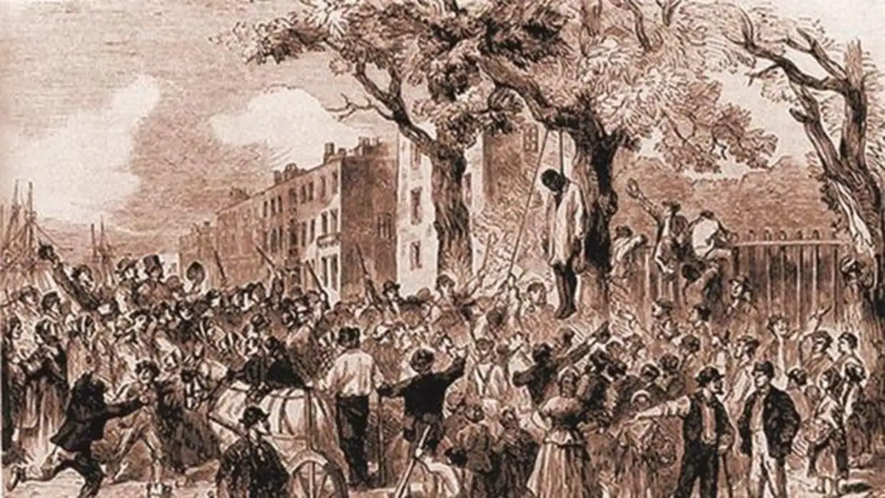Ilutración de un linchamiento ocurrido a finales del siglo XIX publicado en la presa