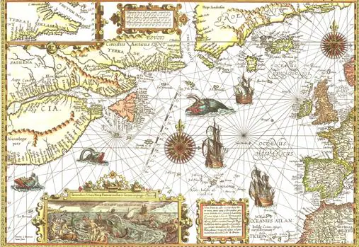 Mapa de las ballenas del Atlántico norte en 1592